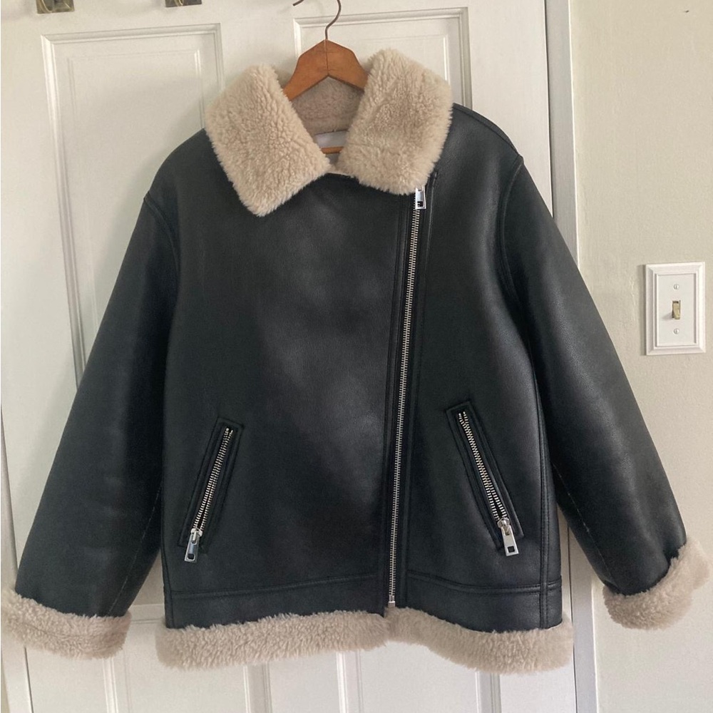 Faux Leather jacket with Sherpa Lining